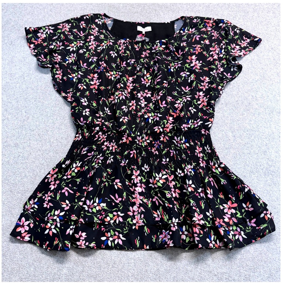 NWT Parker Lisse Floral Peplum Top Womens M Smocked Flutter Sleeve Silk $258